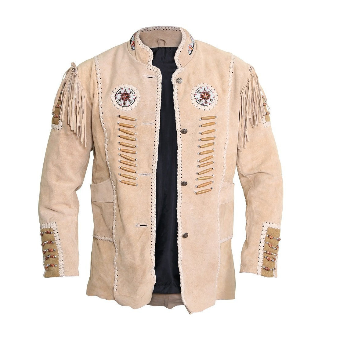 Men's Traditional Cowboy Western Leather Jacket Brown Coat with Fringe Native American Jacket Suede