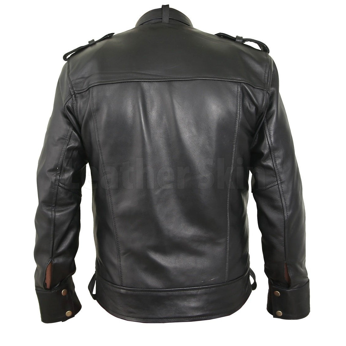 Blue-black Genuine Lambskin Leather Varsity Bomber Jacket