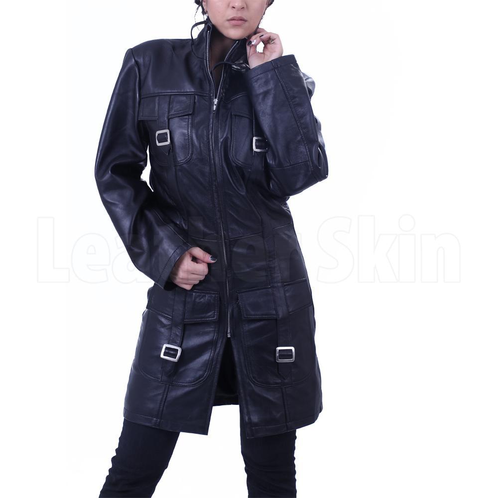 Cowhide Leather Long Coat