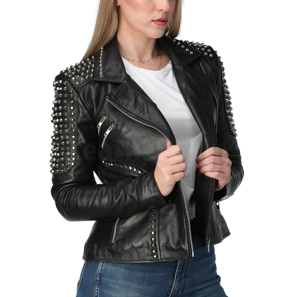 Women's Studded Studs Genuine Leather Jacket