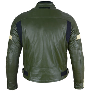 Dark Green Leather Motorcycle Jacket - Protective Armor Leather Biker Jacket