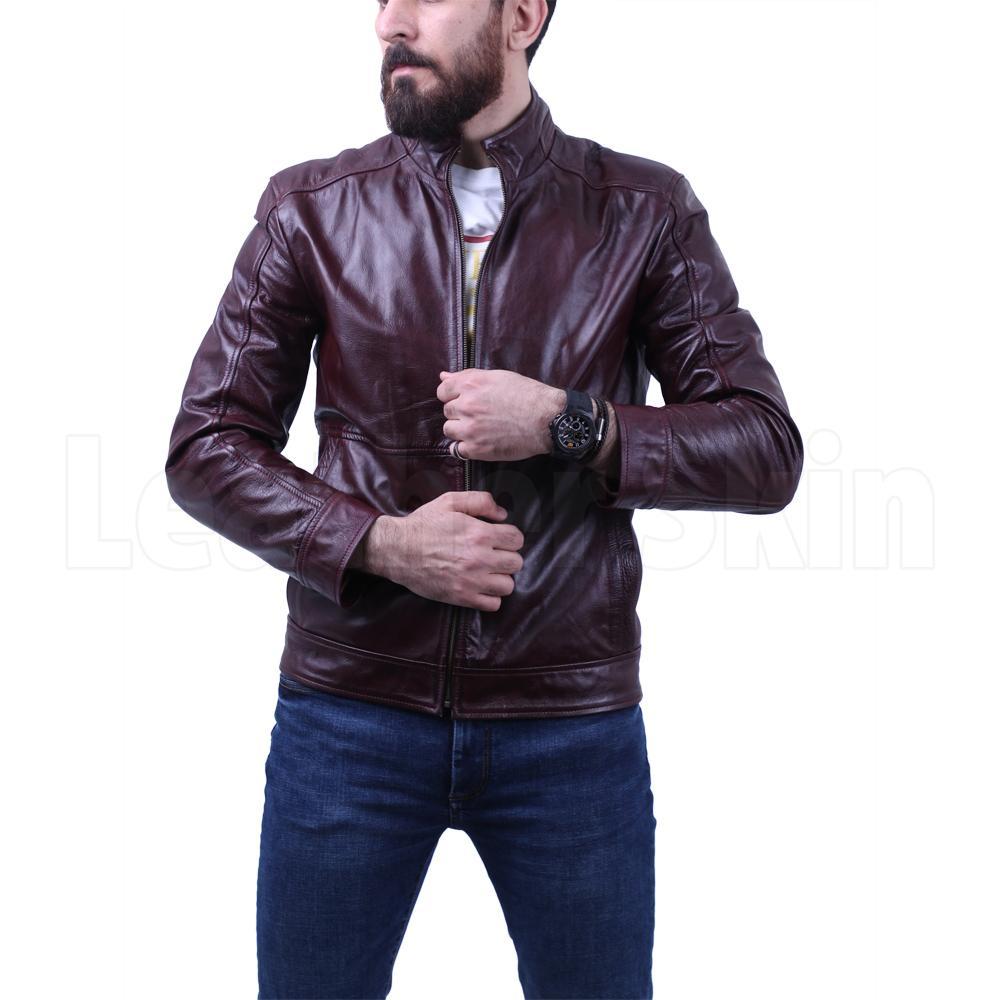 Dark Maroon Waxed leather jacket