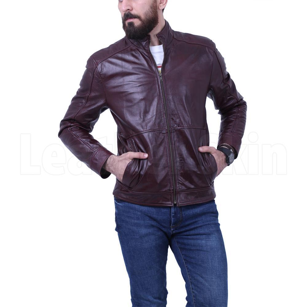 Dark Maroon Waxed leather jacket