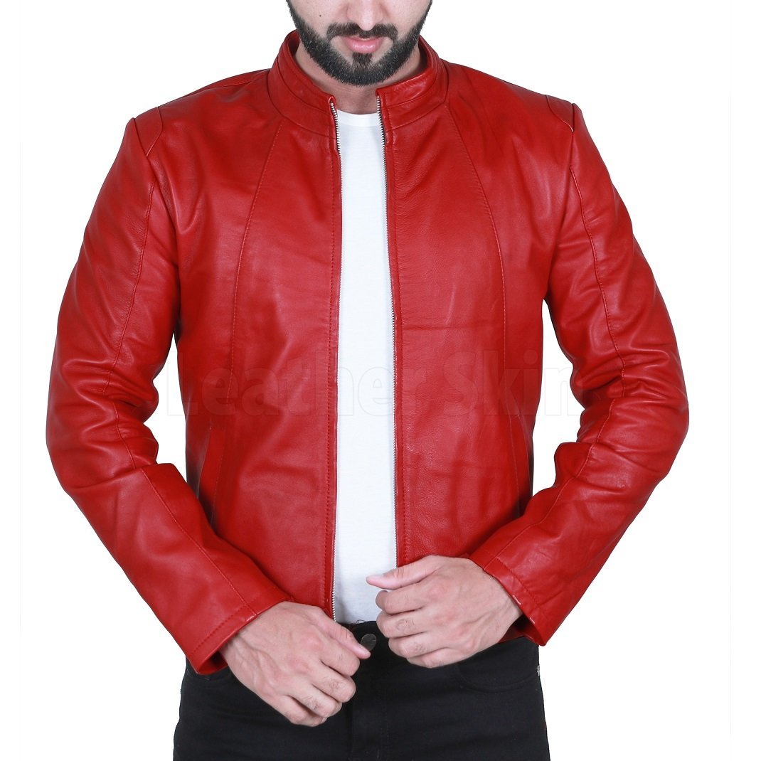 Basics&More Men's L.Bordeaux Biker Leather Jacket - Basics&More