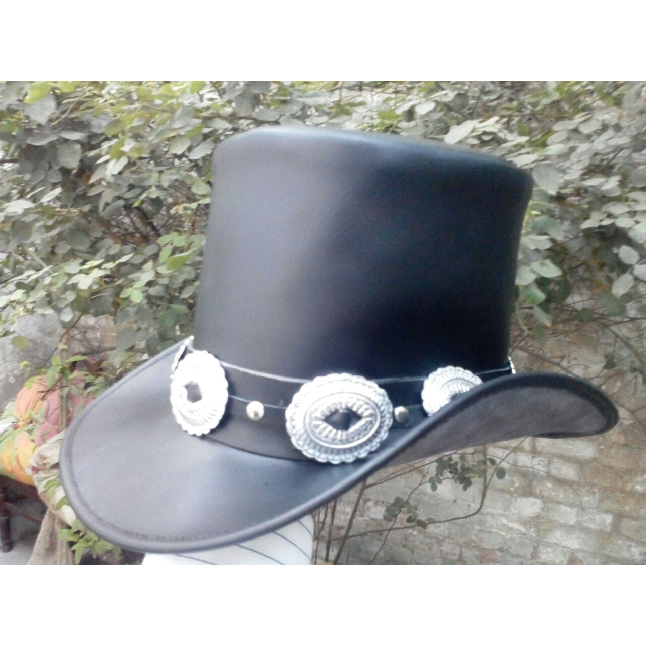 Handmade Genuine Black Leather GUNS N ROSES SLASH Style Mens Top Hat