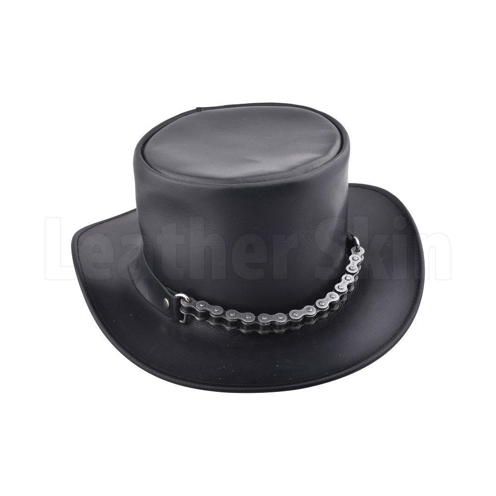 Ebony Black Leather Punk Top Hat