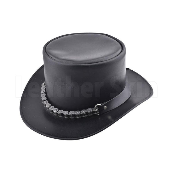 Ebony Black Leather Punk Top Hat