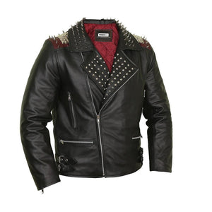 Edgy Black Leather Biker Jacket with Red Quilted Lining