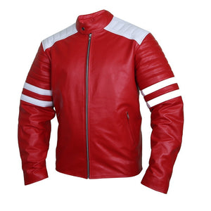 Edgy Crimson Leather Racer Jacket