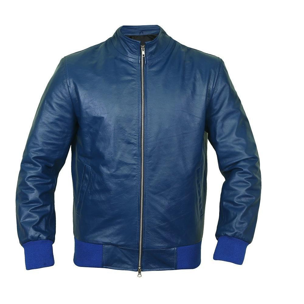 Men's Blue Flight Bomber Biker Leather Jacket