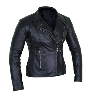 Elegant Black Leather Biker Jacket for Women