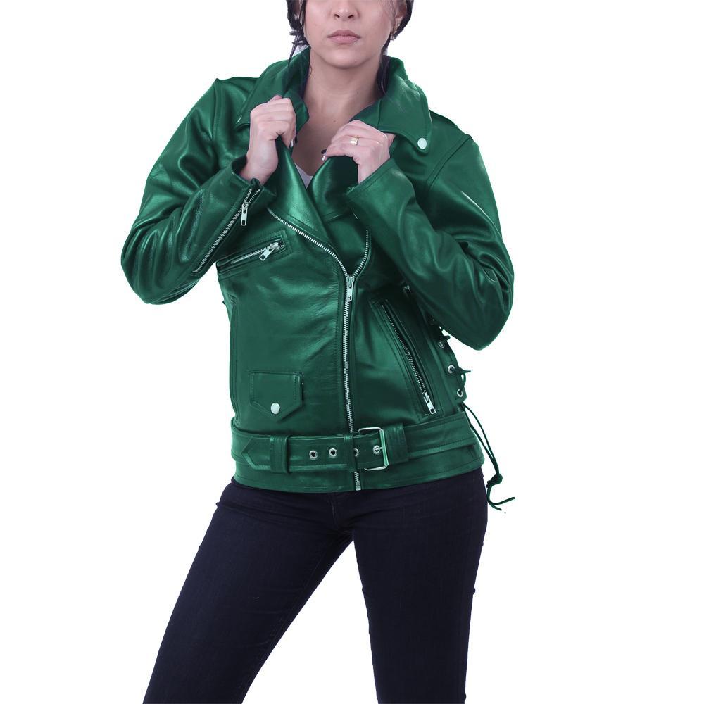 Genuine leather jacket mens green leather jacket magnet pockets