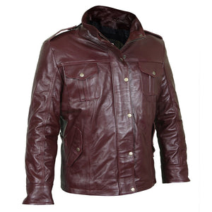 Exceptional burgundy leather field jacket