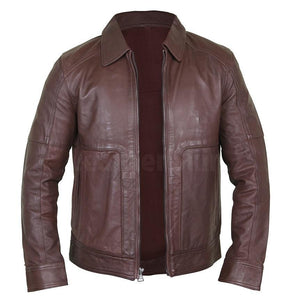 Exquisite Cedar Men’s Leather Jacket with a Shirt Collar