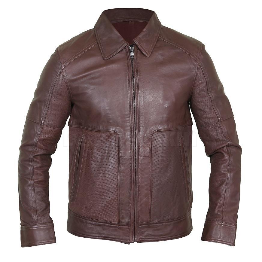 Exquisite Cedar Men’s Leather Jacket with a Shirt Collar
