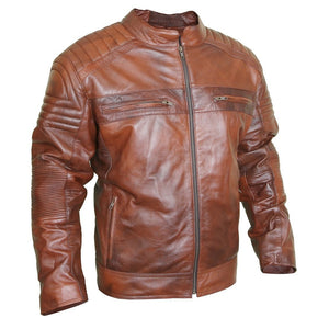 Flamboyant Clay Leather Jacket with Mandarin Collar