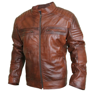 Home / Products / Flamboyant Clay Leather Jacket with Mandarin Collar