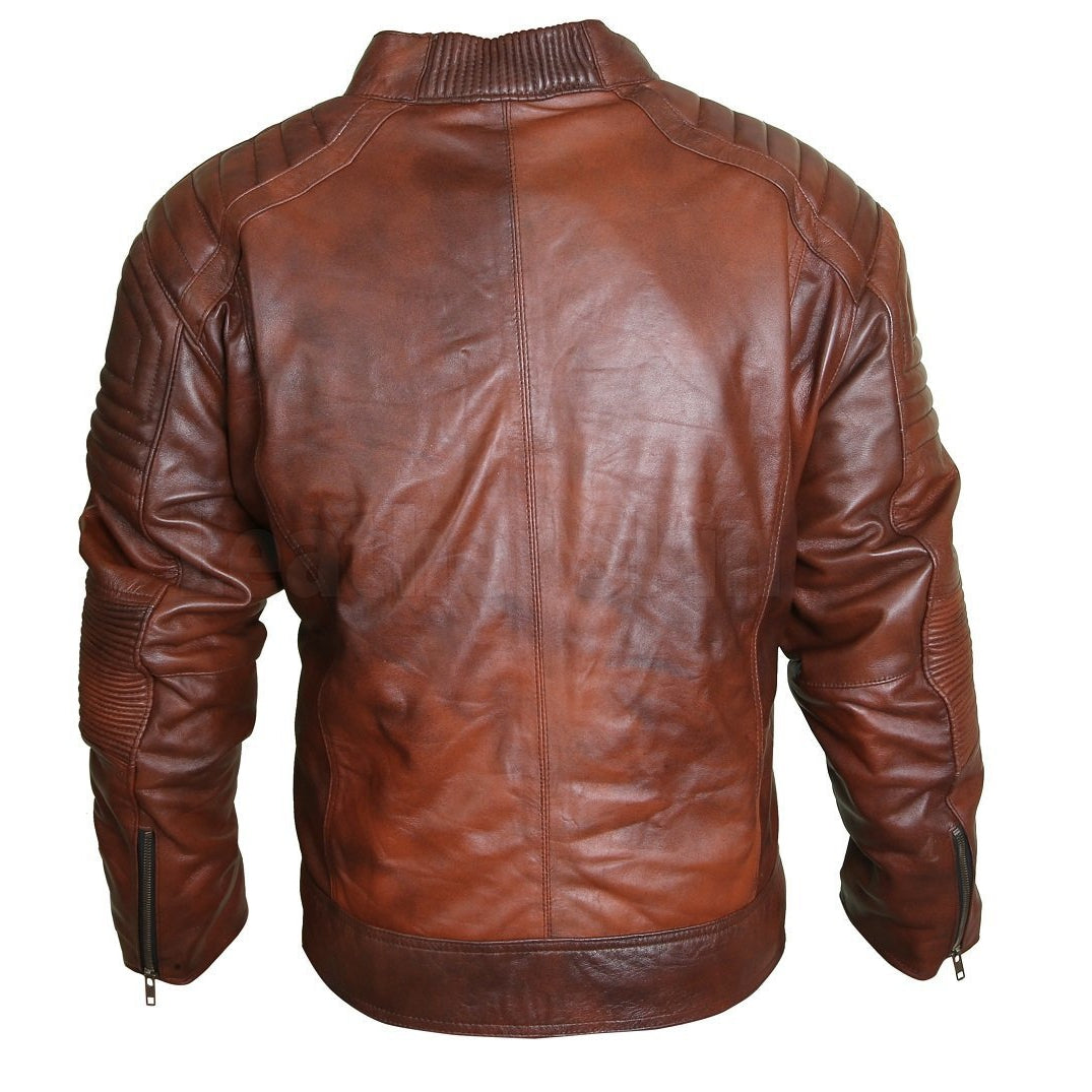 Flamboyant Clay Leather Jacket with Mandarin Collar - Leather Skin