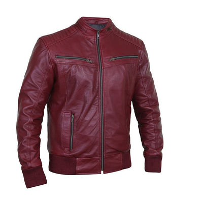 Home / Products / Flashy Sangria Leather Bomber Jacket