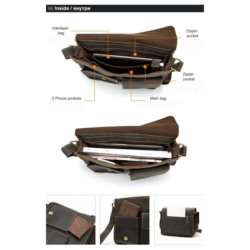 Men Shoulder Cross-body Messenger Leather Bag with Belt-Buckle