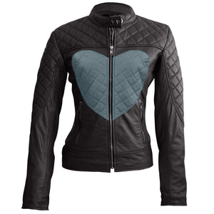 Leather Skin Women Shoulder Quilted Gray Love Heart Genuine Leather Jacket
