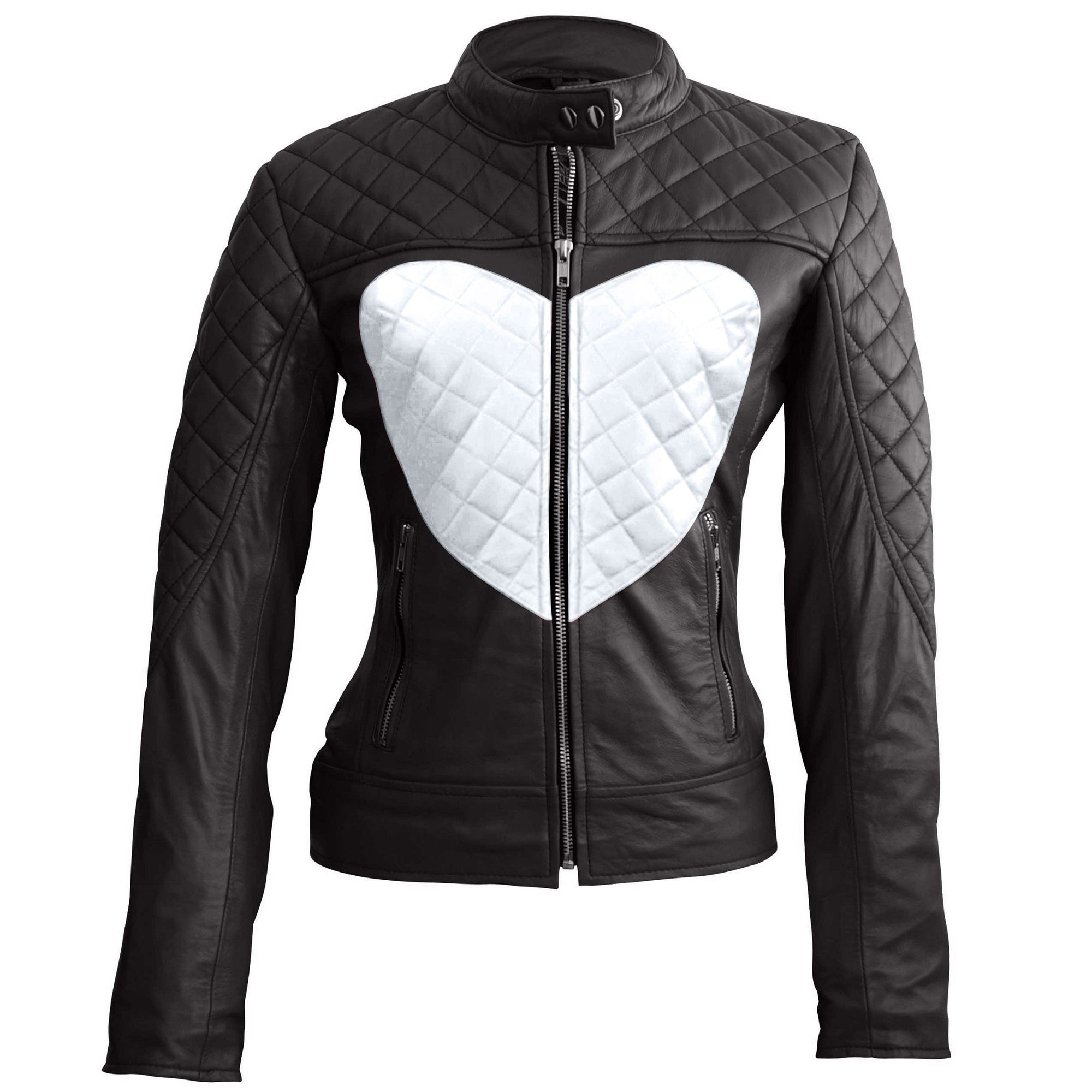 Leather Skin Women Shoulder Quilted White Love Heart Genuine Leather Jacket