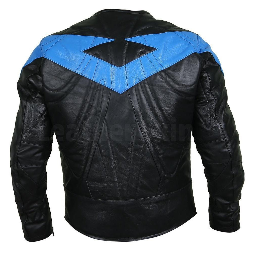 Ideal Black Leather Jacket with Energetic Blue Patch Leather