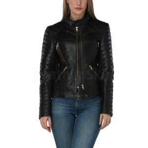 Katherine Black Belted Leather Jacket
