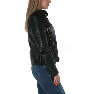 Katherine Black Belted Leather Jacket