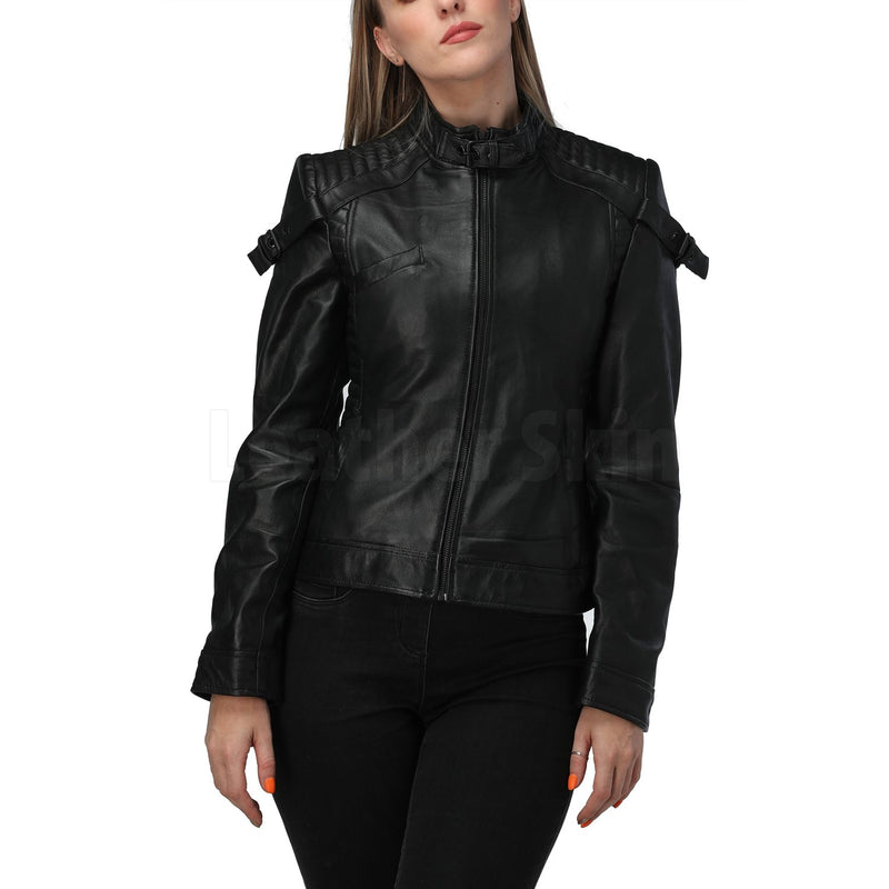 Elegant Black Leather Biker Jacket