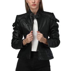 Katniss Black Quilted Leather Jacket