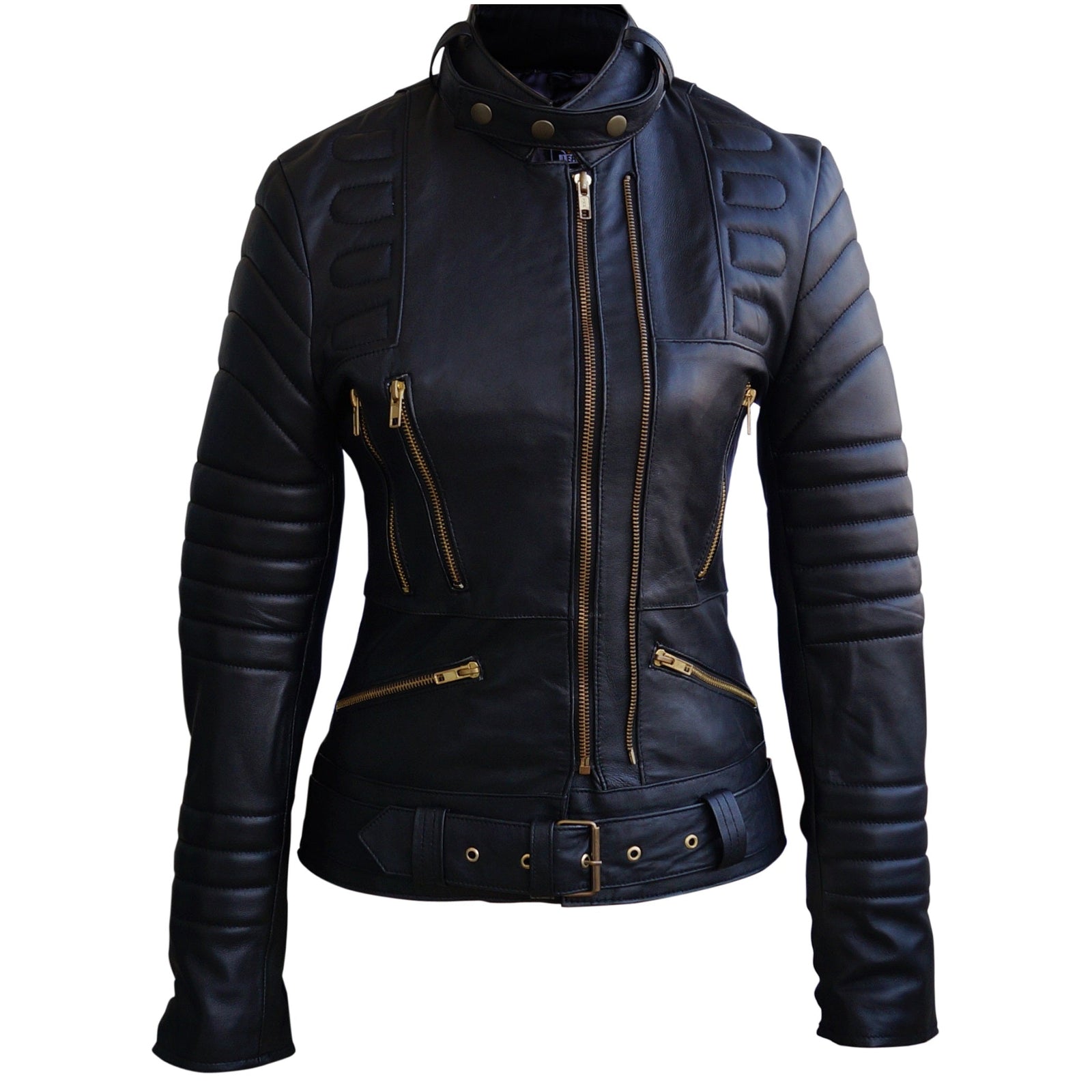 Ladies Casual Pure Dark Green Elegant Leather Jacket