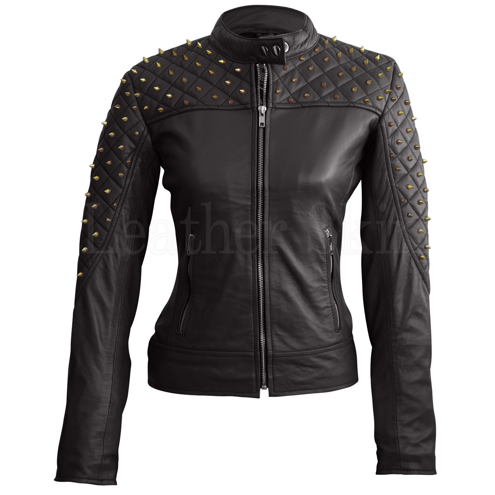 Biker jacket with gold hardware sales