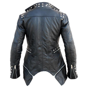 Women Black Leather Jacket with Spiked on Shoulder
