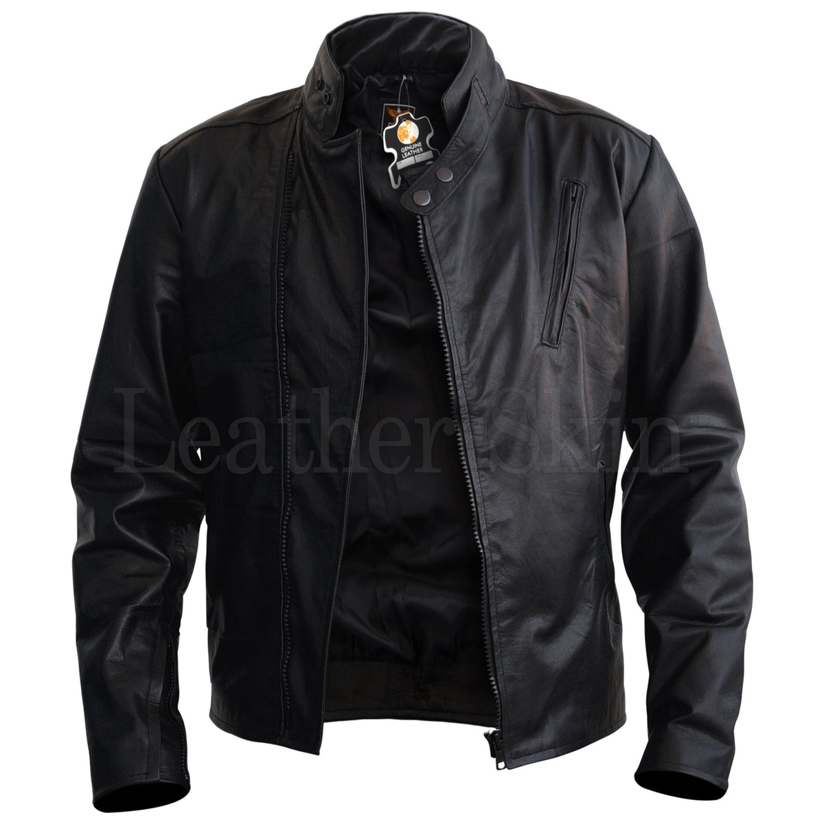 Men Black Genuine Leather Jacket