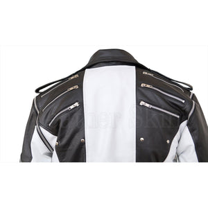 Men Black & White Thriller Premium Genuine Pure Real Leather Jacket
