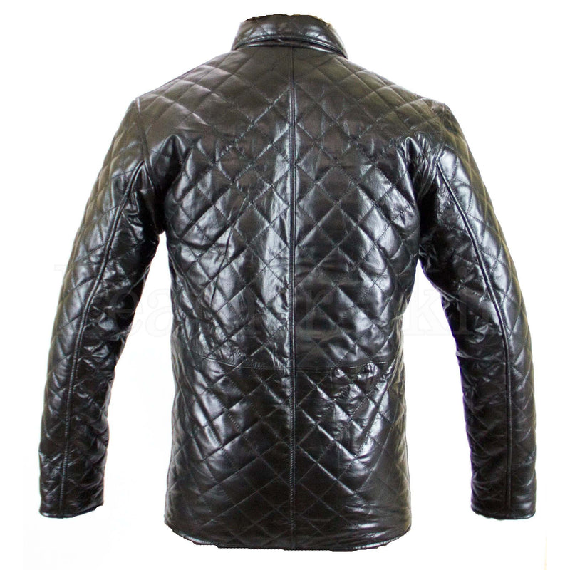 Leather Skin Men Black Quilted Genuine Leather Jacket