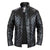 Men Black Diamond Quilted Genuine Leather Jacket Front Buttons