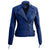 Women Blue Quilted Faux Leather Jacket Front