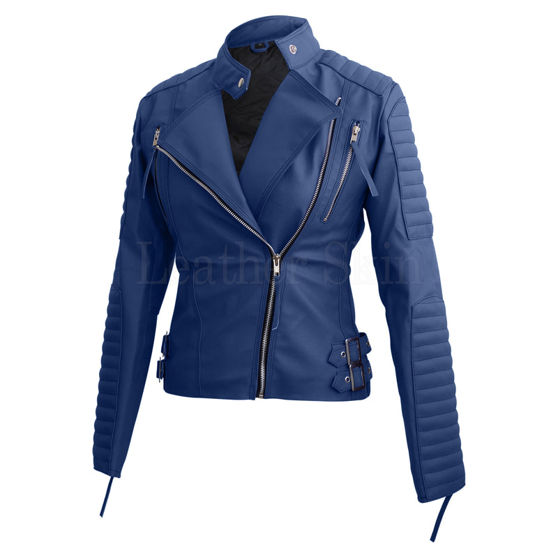 Home / Products / Leather Skin Blue Women Ladies Brando Style Synthetic ...