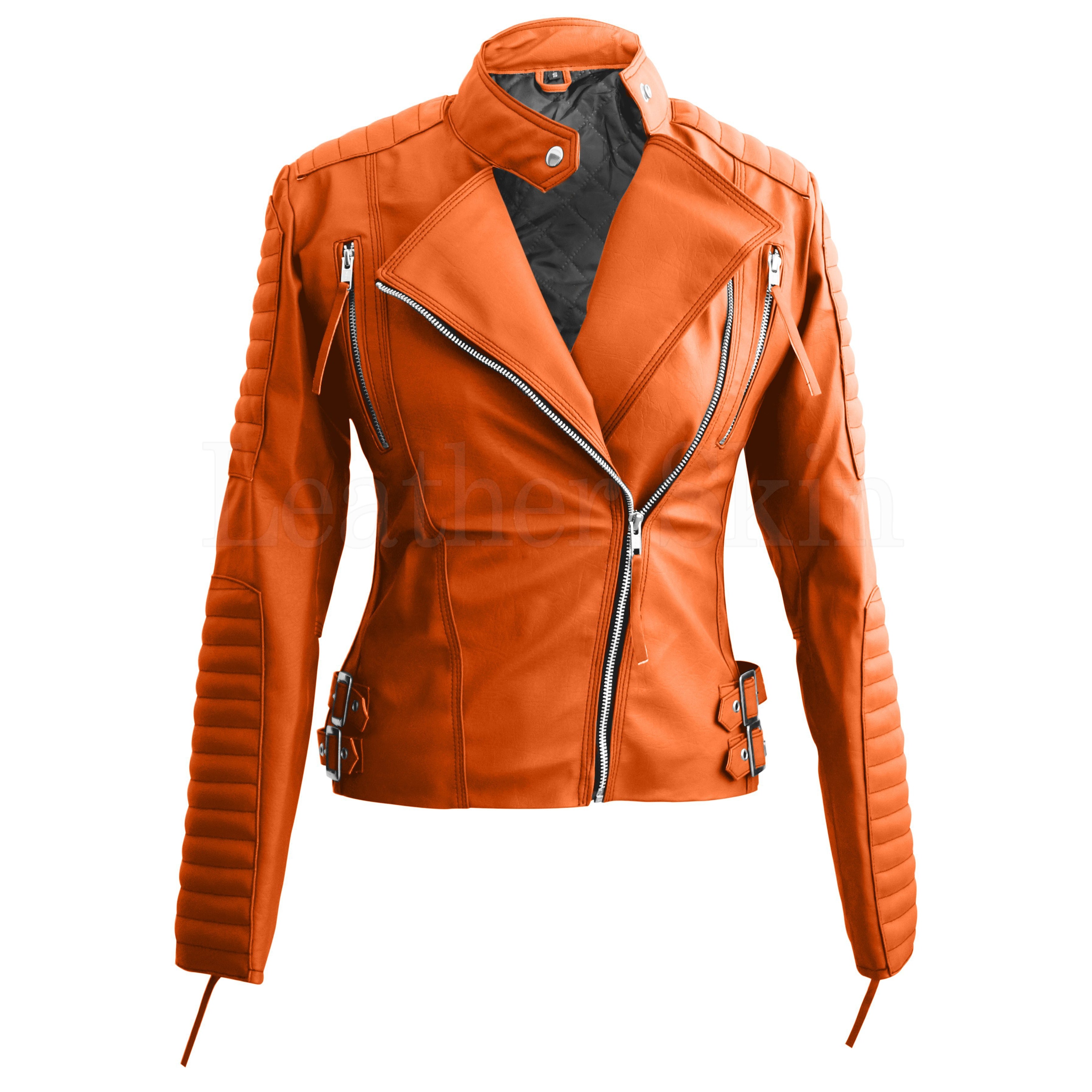 Women Genuine leather Studded Bomber jacket with band collar for Night Club  wear