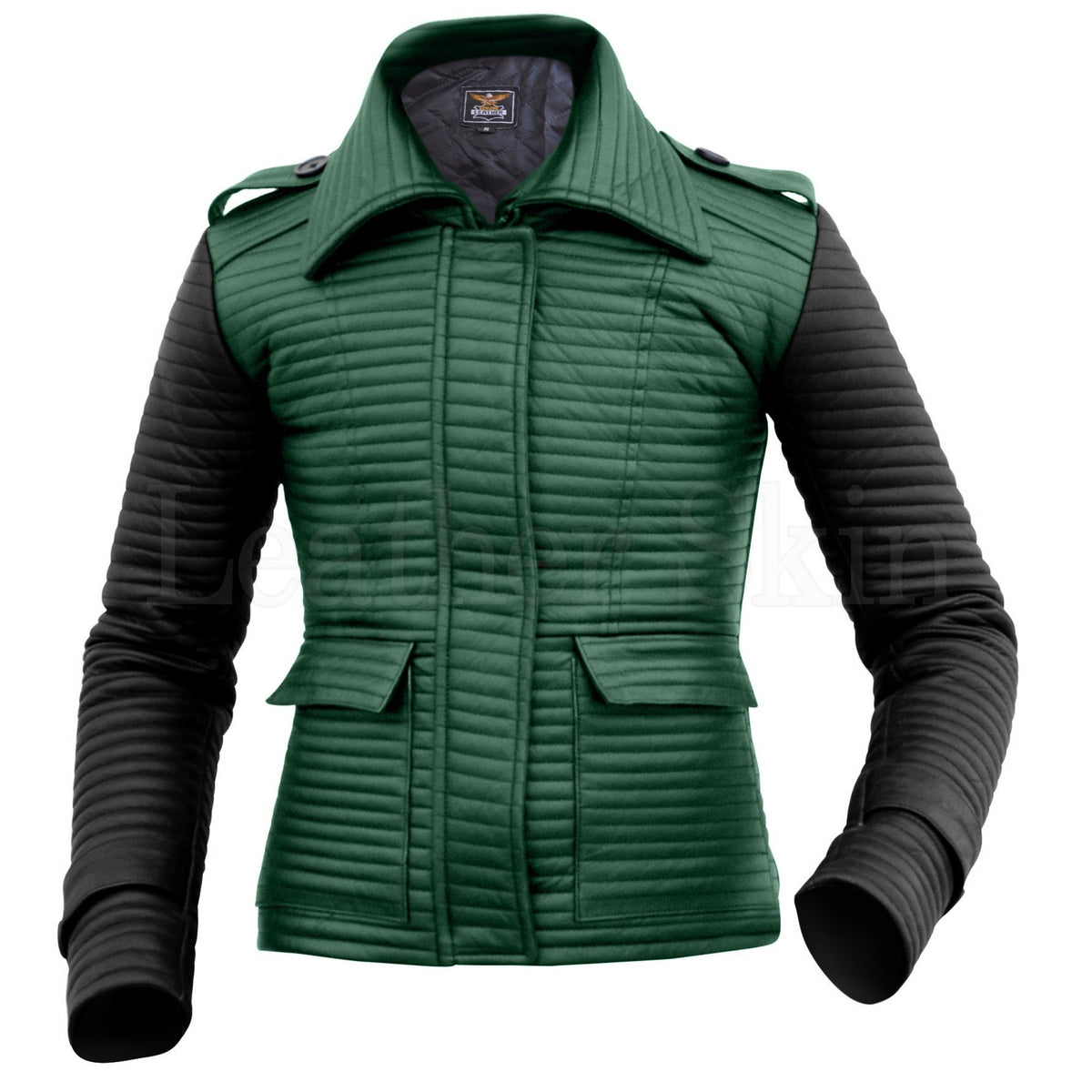 Womens leather jacket best sale ribbed sleeves