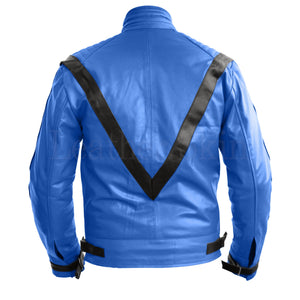 Michael Jackson Blue Real Leather Jacket (Back)