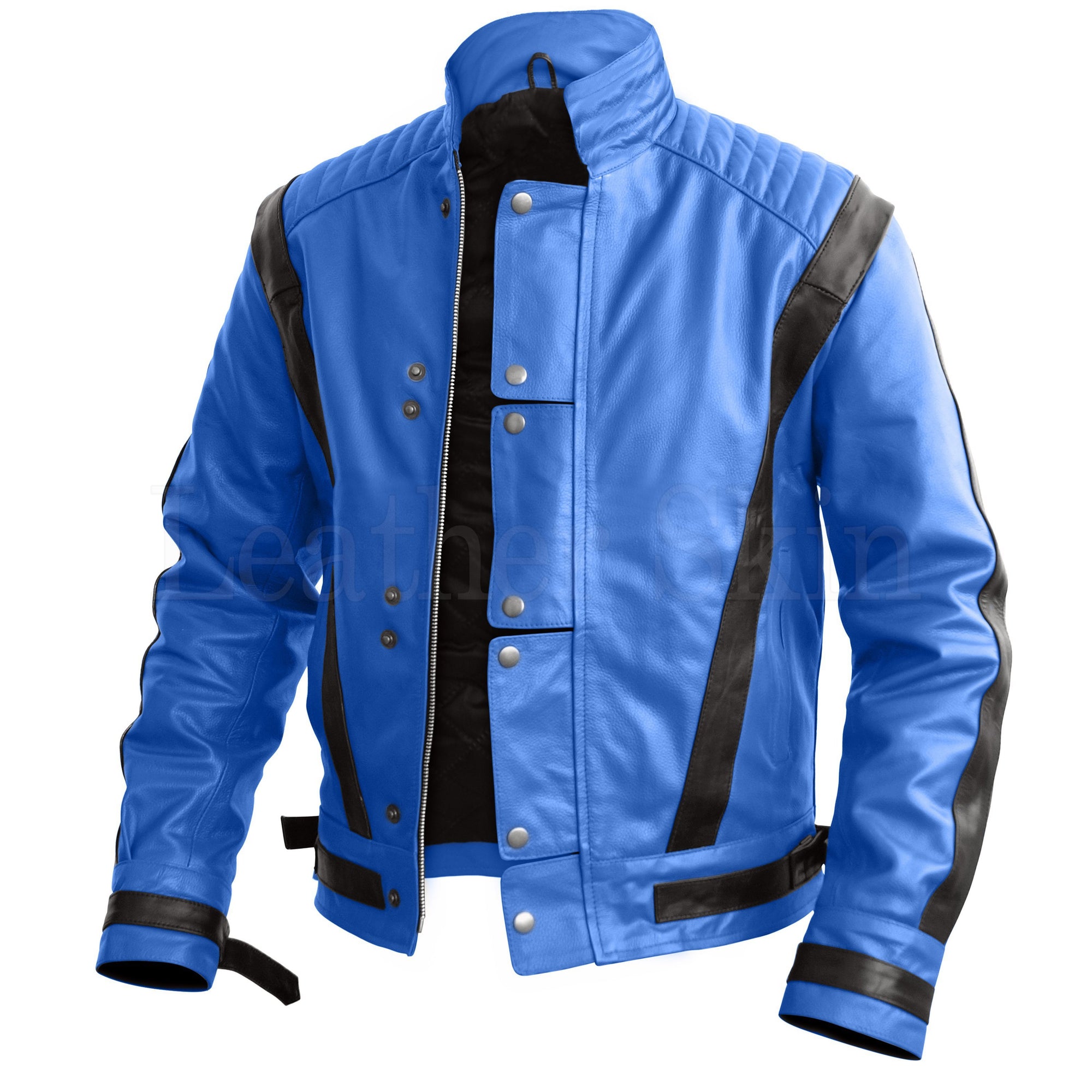 Michael Jackson Blue Leather Jacket for Men Thriller