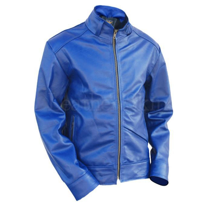 Blue Unisex Premium Genuine Pure Leather Jacket with Quilted Lining