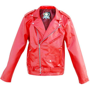 Unisex Red Genuine Leather Jacket for Bikers