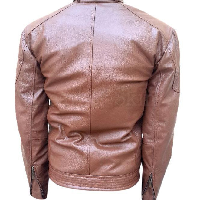 Leather Skin Men Brown Biker Motorcycle Genuine Leather Jacket