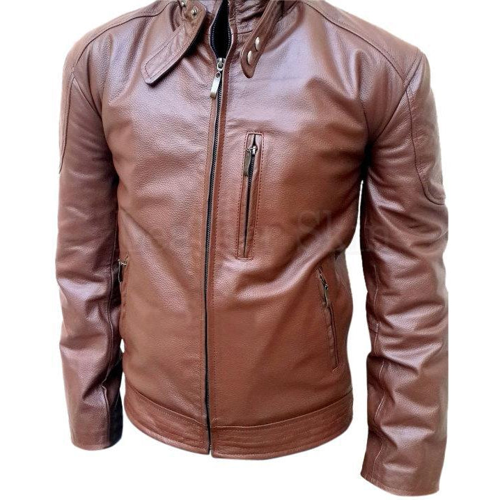 Men Brown Biker Genuine Leather Jacket