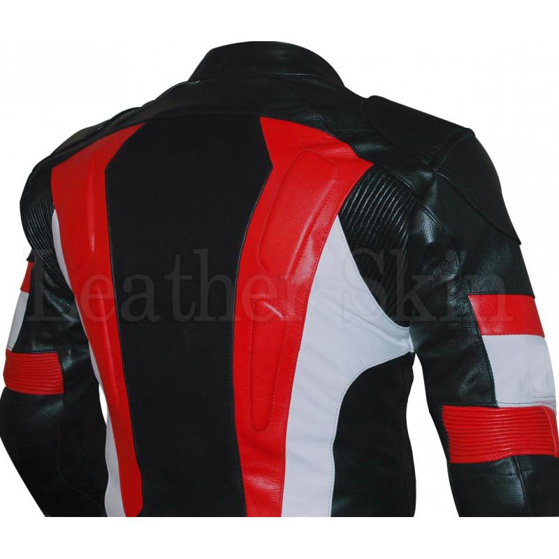 Leather Skin Black Red Stripes Biker Motorcycle Racing Genuine 