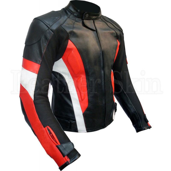 Home / Products / Leather Skin Black Red Stripes Biker Motorcycle ...
